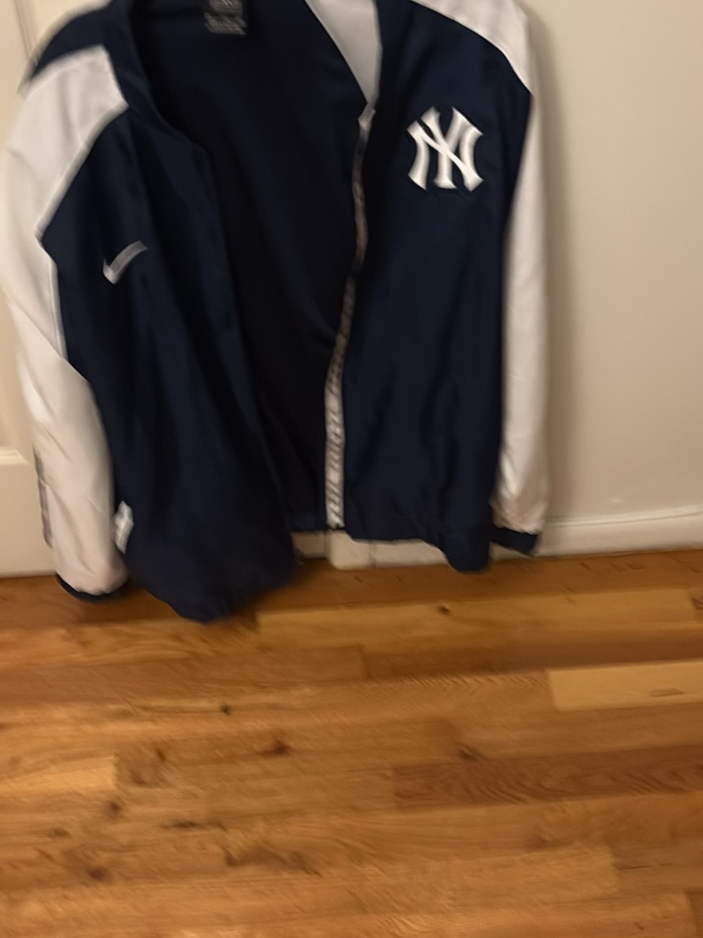 Nike Navy and White Team Bomber Jacket with NY Patch